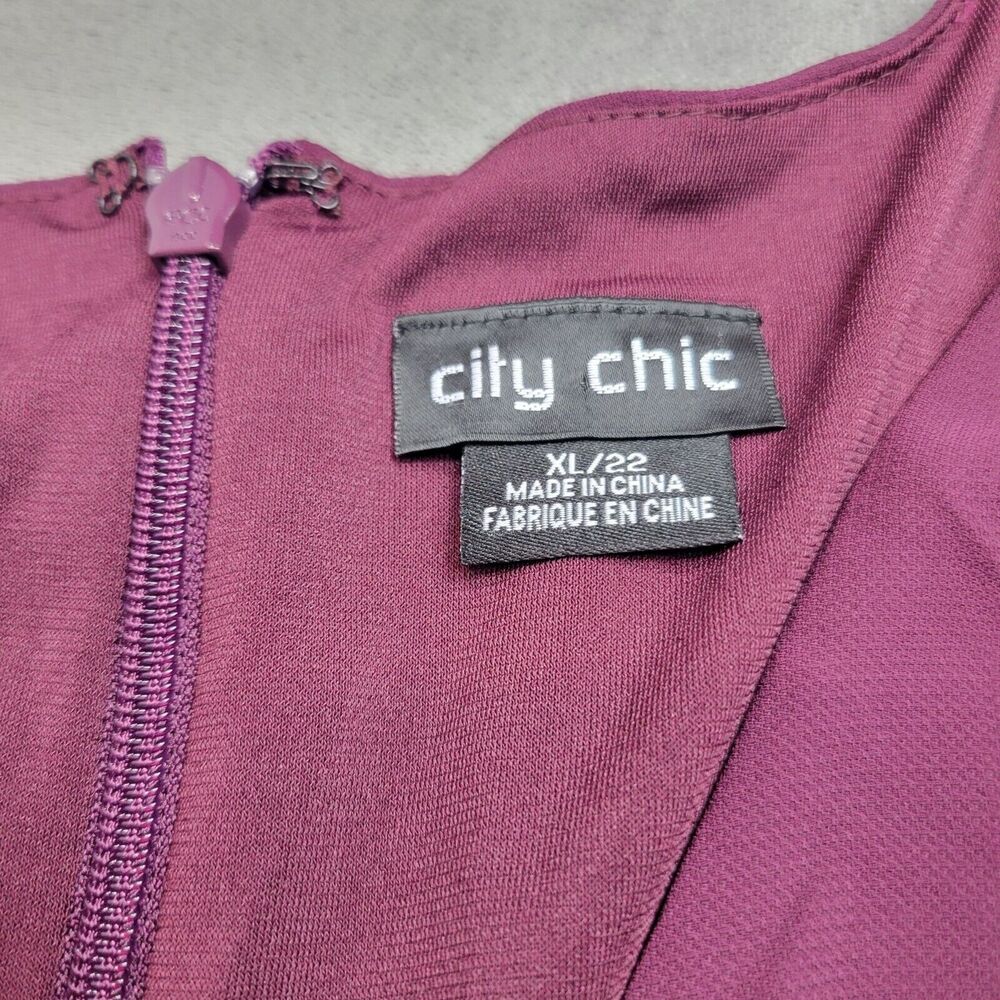 City Chic Plum Short Sleeve Wrap Romper With Tie Waist XL 22 Polyester Womens Fa - Picture 2 of 11